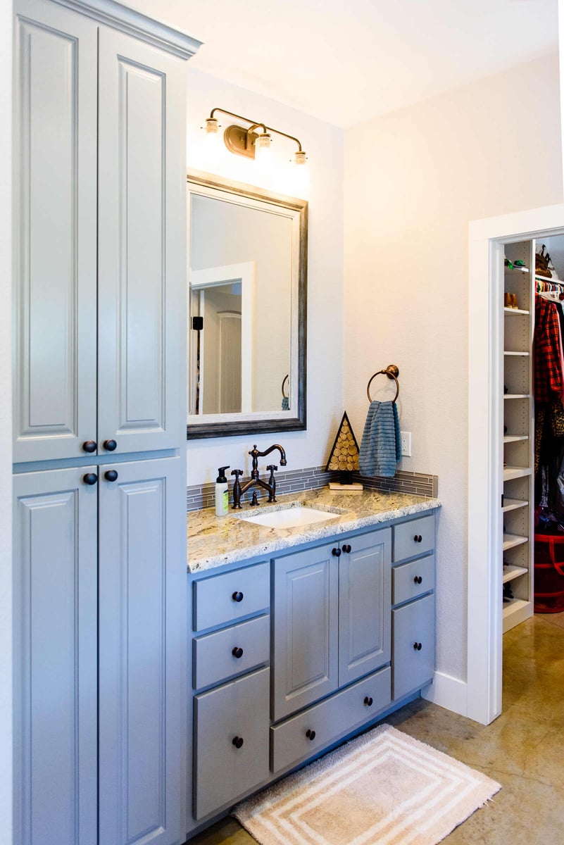 Custom shower with glass enclosure in a Georgetown, TX master bathroom by J Bryant Boyd
