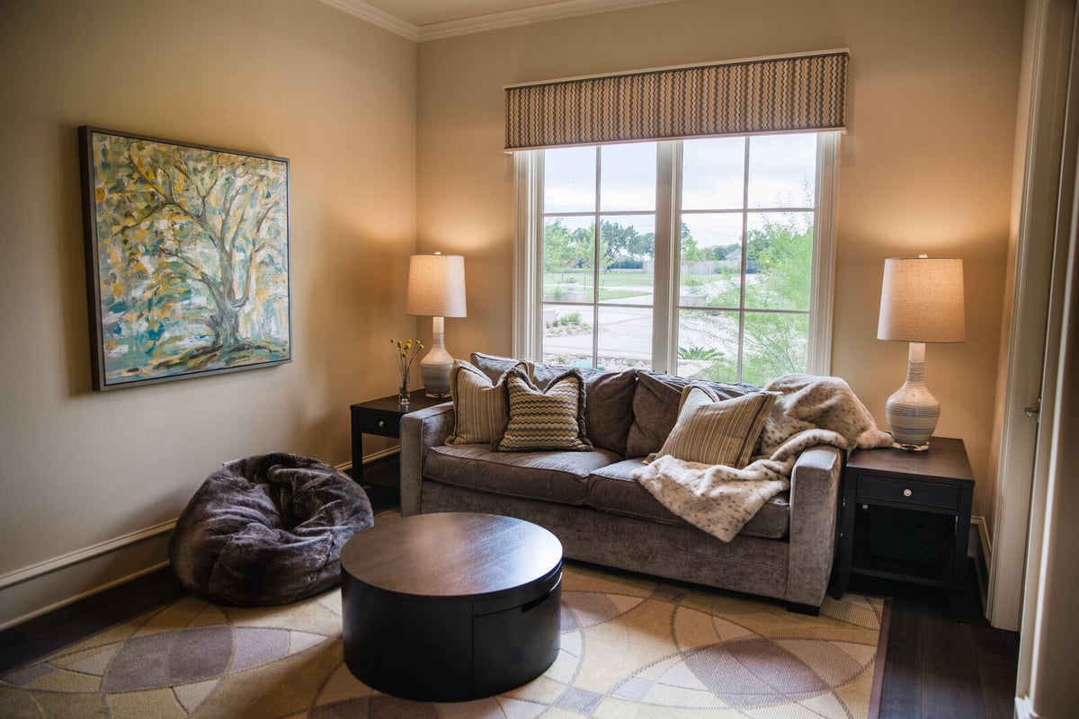 Elegant custom home bathroom by J Bryant Boyd in Georgetown, TX, featuring a stylish vanity with modern fixtures and decor