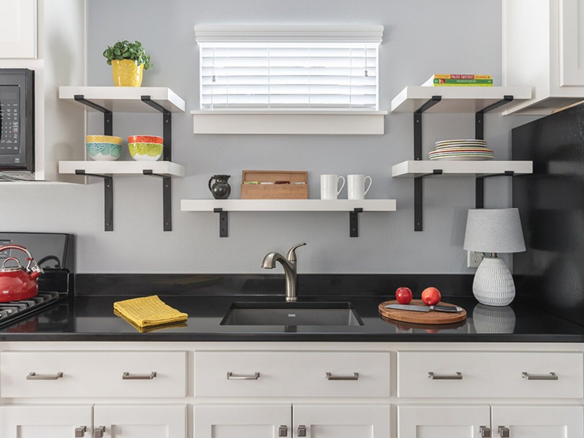 black countertop with floating shelves j bryant boyd georgetown tx